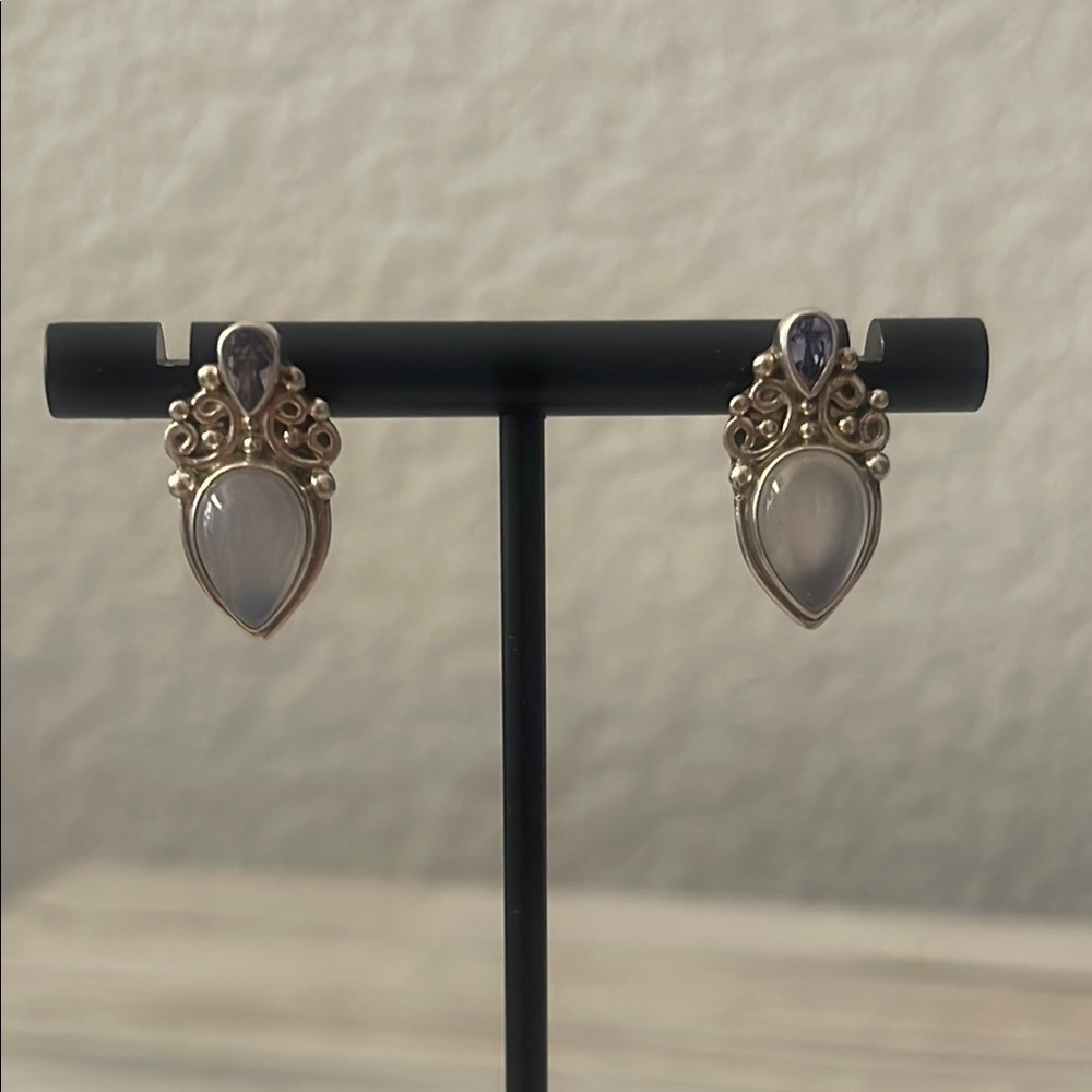 Sajen Sterling Silver Lavender Moonstone Drop Earrings - Picture 3 of 6